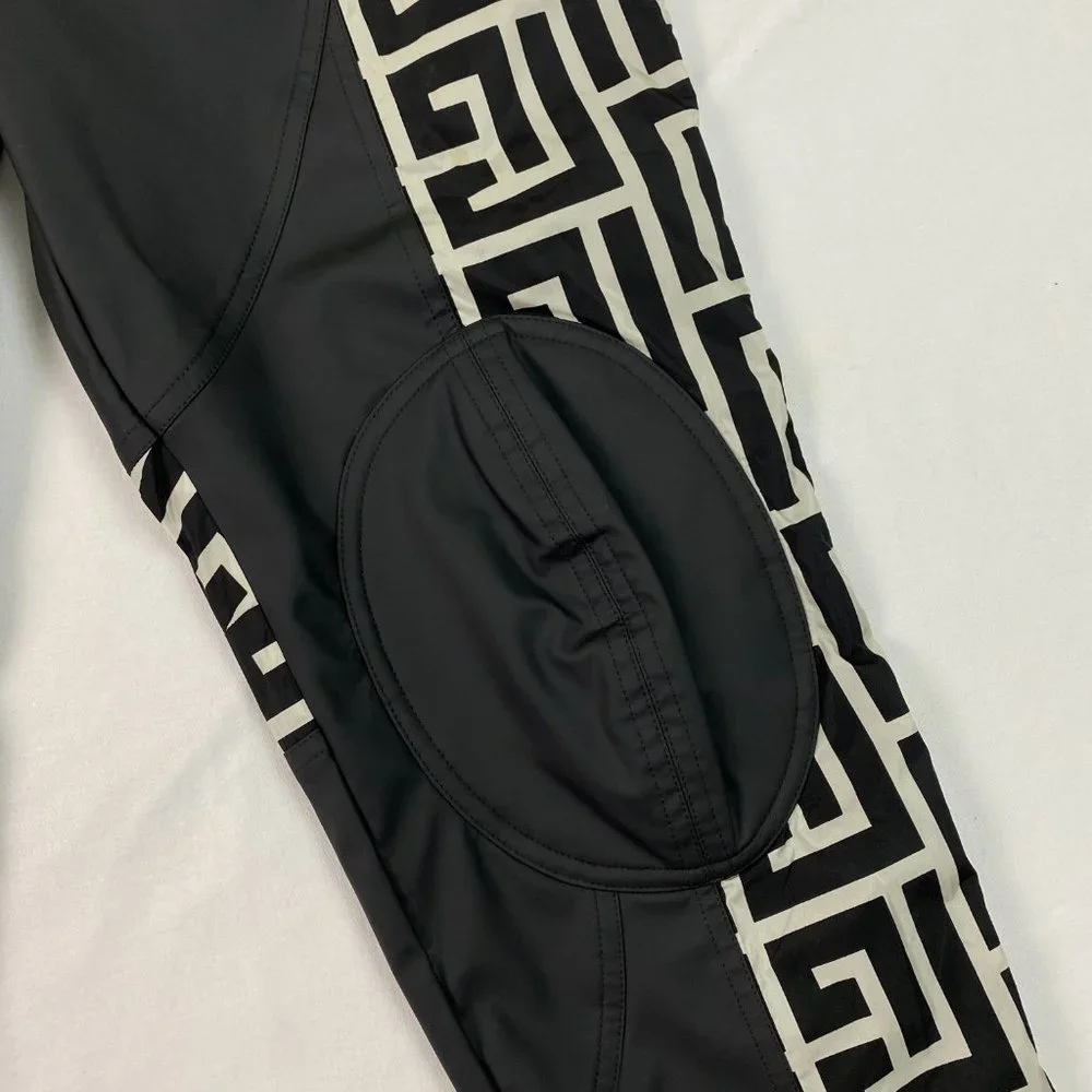 BALMAIN mens Maxi Monogram Knee-Pad Track Pants Nylon Jogger‎ Black Ivory 48